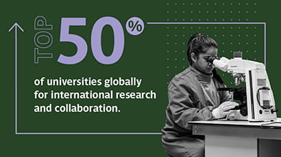 The QS World University Rankings 2024 statistic stating that UWE Bristol is in the top 50% of universities for research and collaboration.