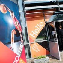 UWE Bristol Sport welcome displays at the entrance.