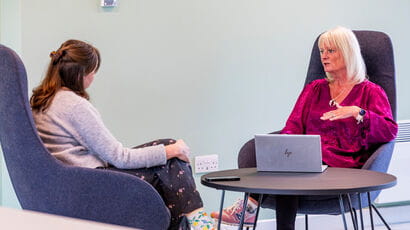 Student talking with a Career adviser.