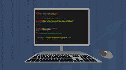 An illustration depicting a monitor, keyboard, and mouse.