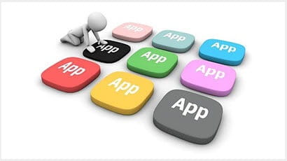An illustration of nine different colour buttons with 'App' written on them.