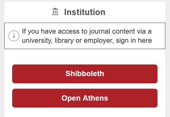 Institutional log in options.